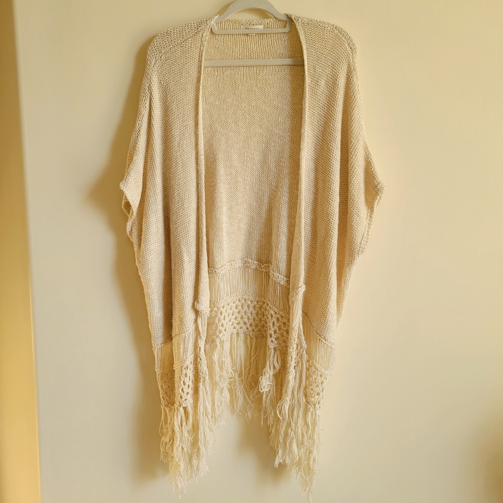 Anthropologie Cream Fringe Cardigan